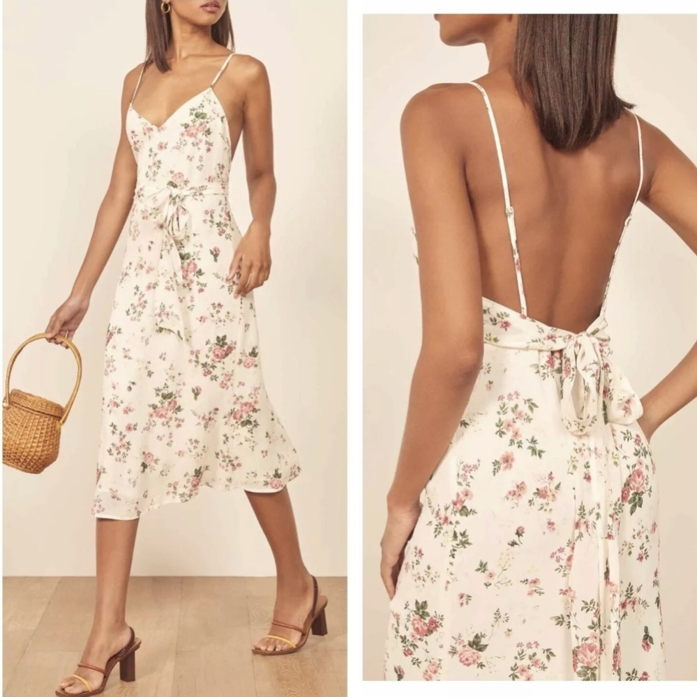 Reformation Floral Midi Sleeveless V Neck Dress